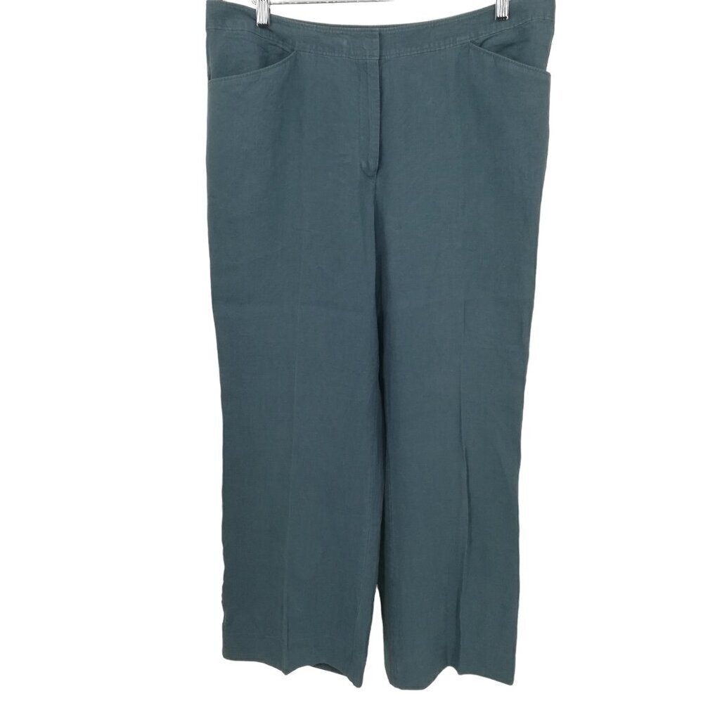 J Jill Genuine Fit At Waist 100% Linen Blue Wide Leg Pants Size 16 Lagenlook